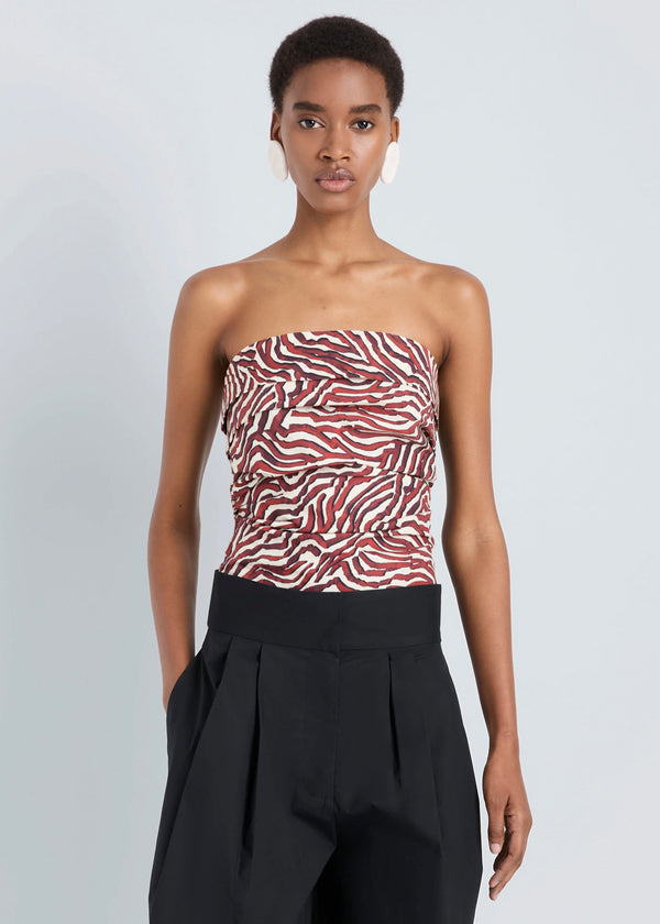 Maisy Strapless Top in Poplin (Rust /Cream Multi)
