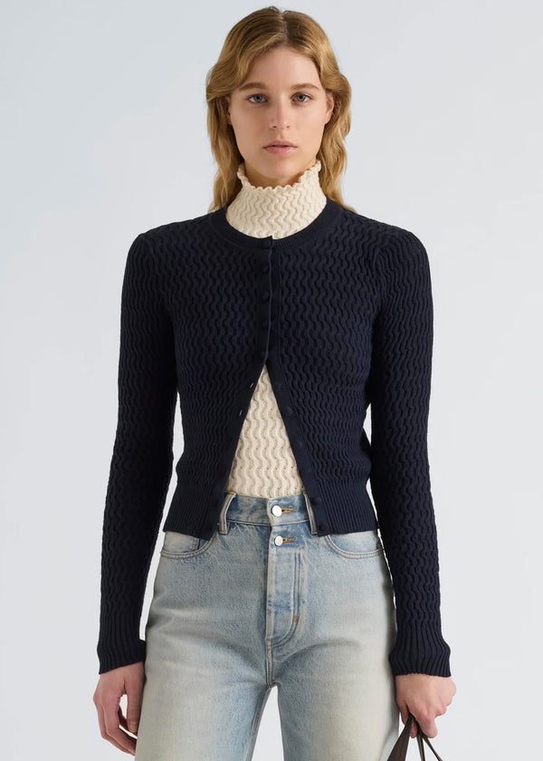 Marci Cardigan in Cable Knit (Navy)