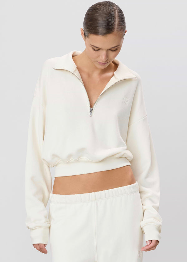 Cropped Half Zip Sweatshirt (Cream)
