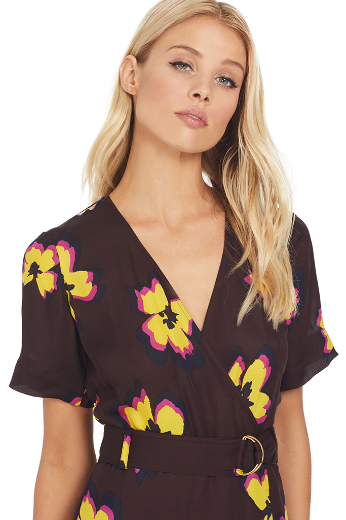 A.L.C. Claire Dress Chocolate Yellow Flower