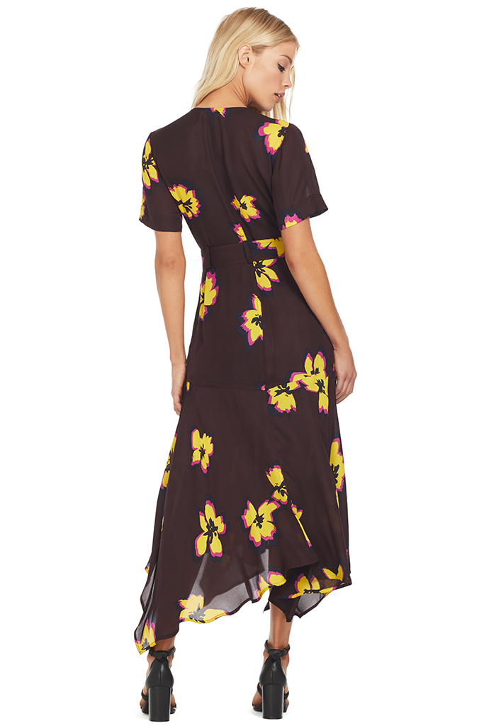 A.L.C. Claire Dress Chocolate Yellow Flower