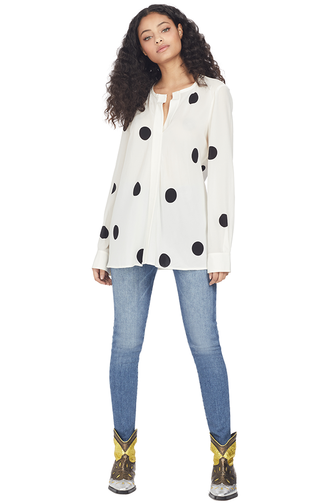 Derek Lam 10 Crosby Long Sleeve Button Down Blouse (Cream Multi)