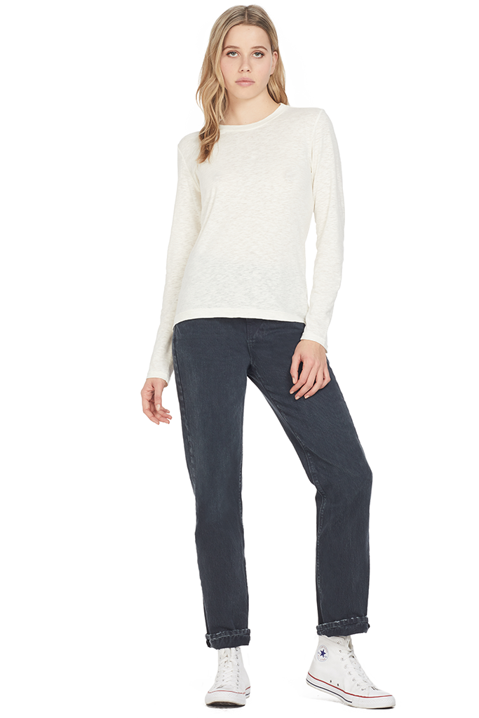 Derek Lam Long Sleeve Tee W/ Drawstring Back Detail Off White