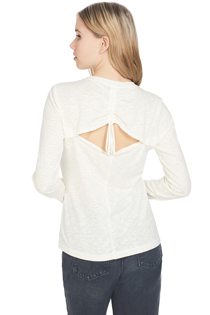 Derek Lam Long Sleeve Tee W/ Drawstring Back Detail Off White