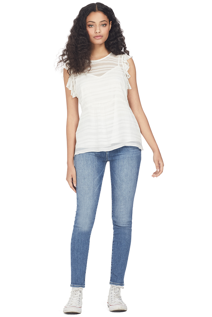 Frame Flounce Sleeveless Top (Off White)