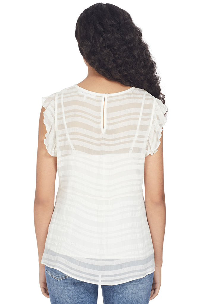 Frame Flounce Sleeveless Top (Off White)