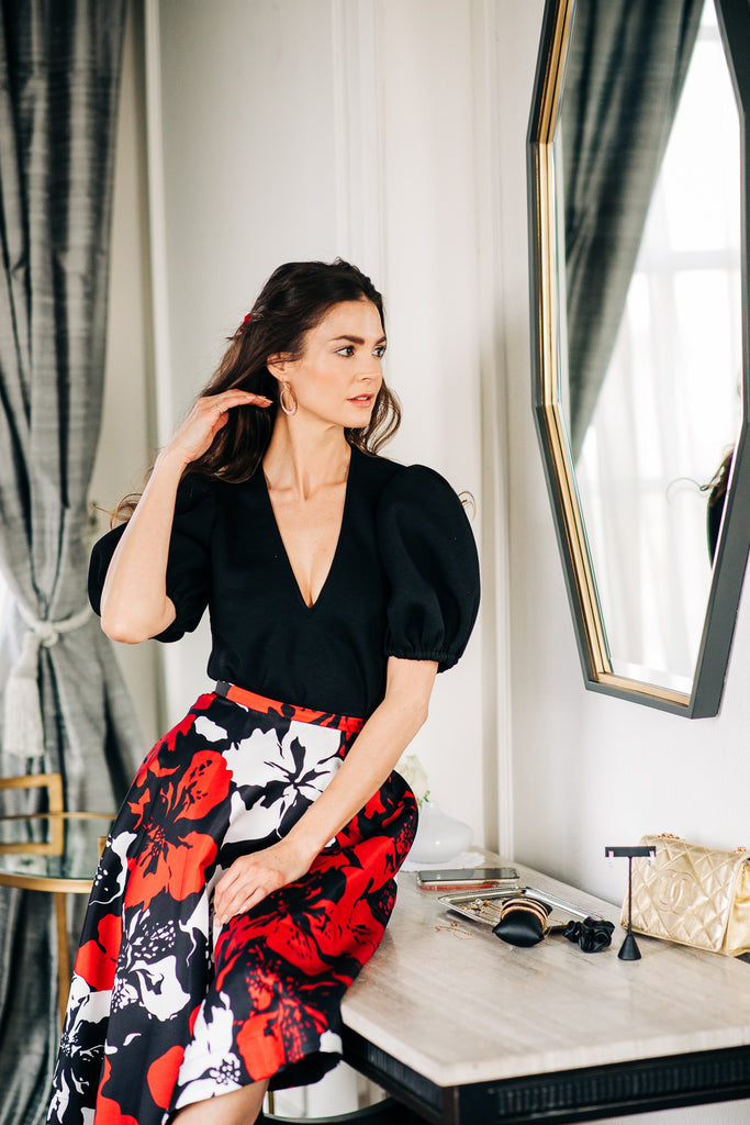 Floral Print Flared Skirt - Red Multi