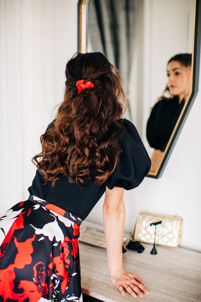 Floral Print Flared Skirt - Red Multi