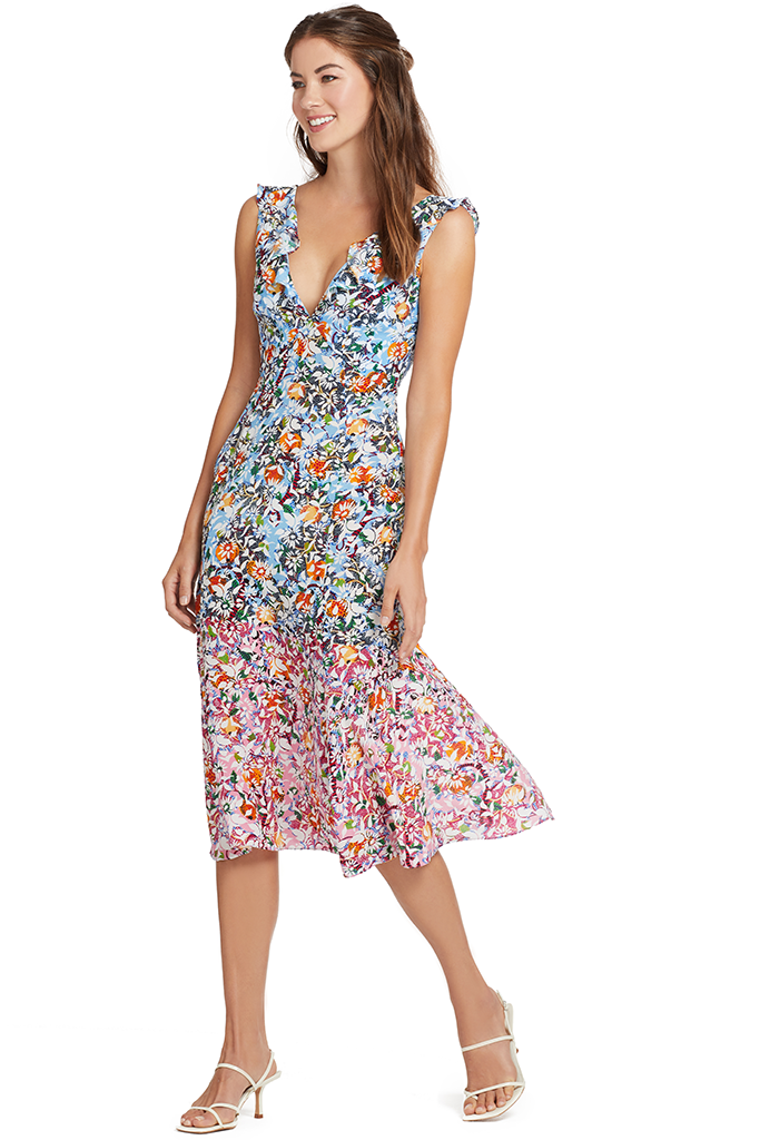 Saloni Holly Pink Margerite Midi Dress