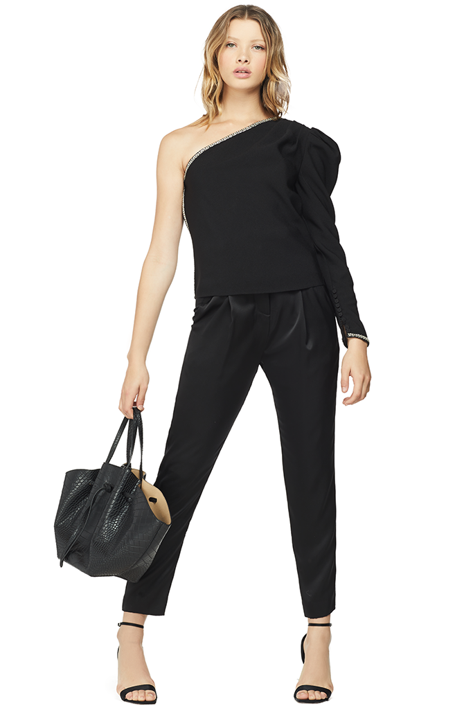 Self Portrait One Shoulder Crepe Top Black