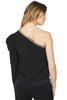 Self Portrait One Shoulder Crepe Top Black