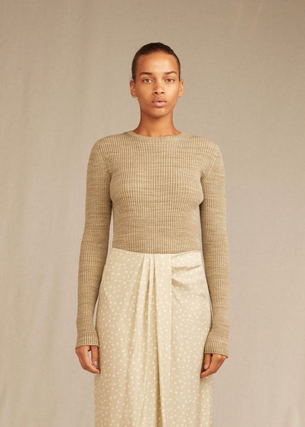 Marled Ribbed Crew - Celery/White Sage