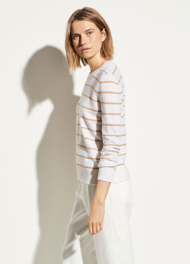 Striped Cashmere Sweater- Camel/Heather White