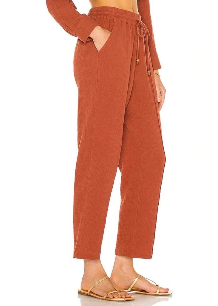 Rosie Organic Gauze Pin Tuck Crop Pant - Brown